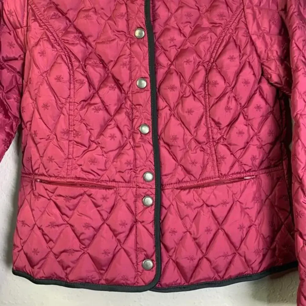 EDDIE BAUER Jacket Barn Coat Goose Down Quilted Snap Closure Zip Pockets Fushia‎